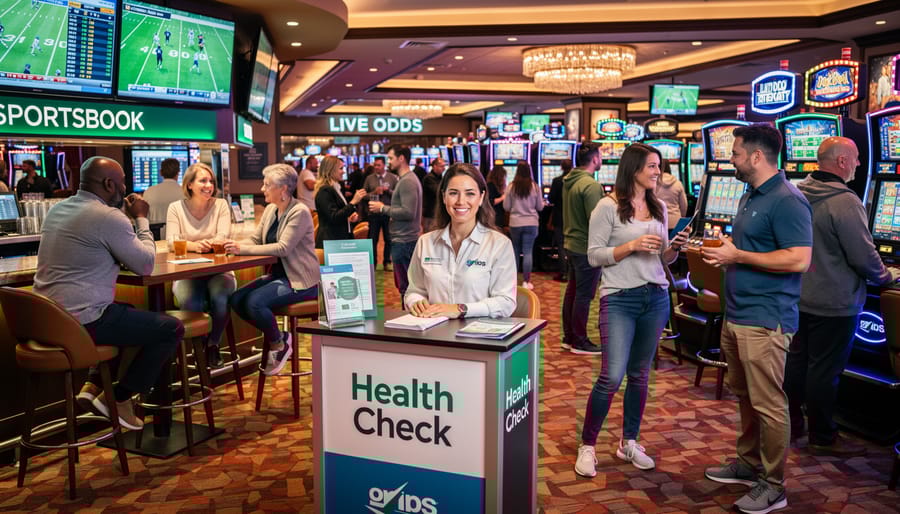 Diverse group of people socializing in modern casino venue