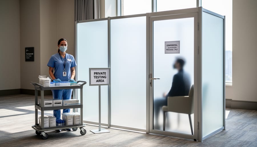 Professional mobile HIV testing setup with private screening area