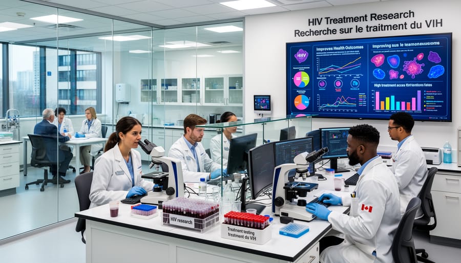 Medical researcher examining blood samples in modern laboratory setting